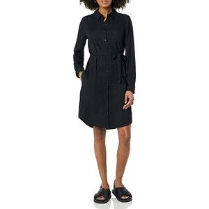 Georgette Fluid Drape Long-Sleeve Button Down Shirt Dress Sz XS